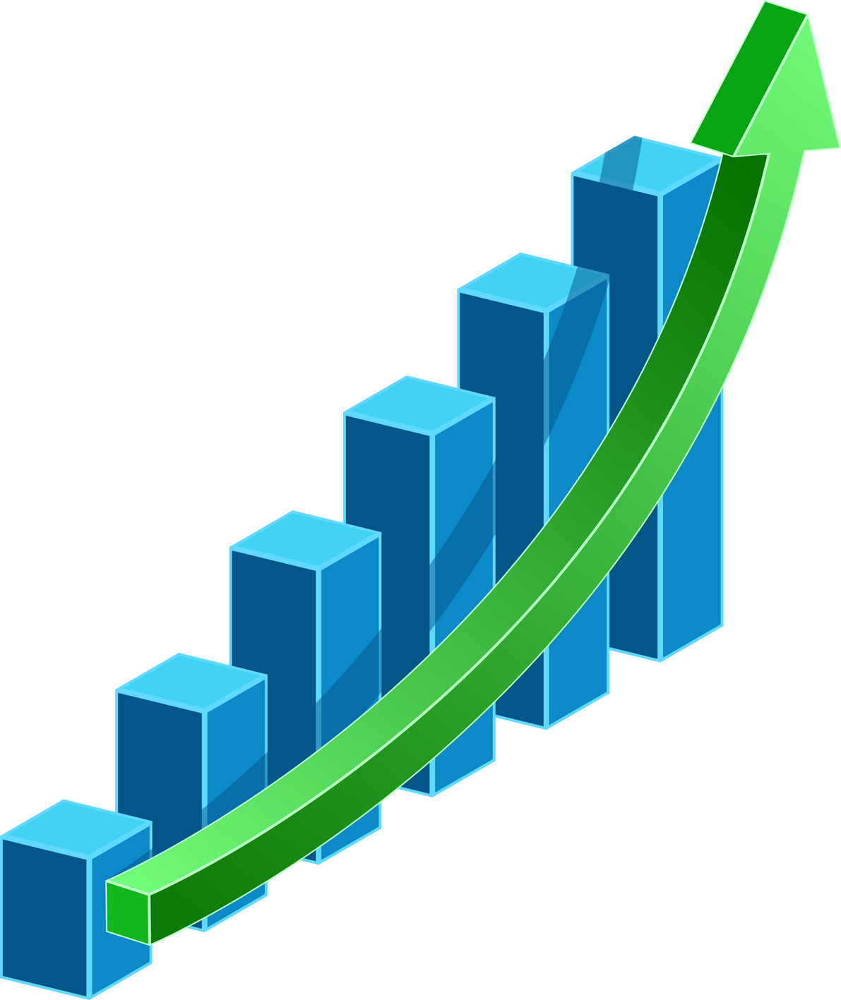 3D bar graph growth and up arrow